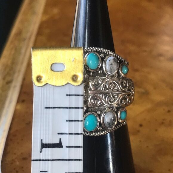 Sleeping Beauty Turquoise White Buffalo Sterling Silver Buckle Ring Size 6.25 - Picture 5 of 9